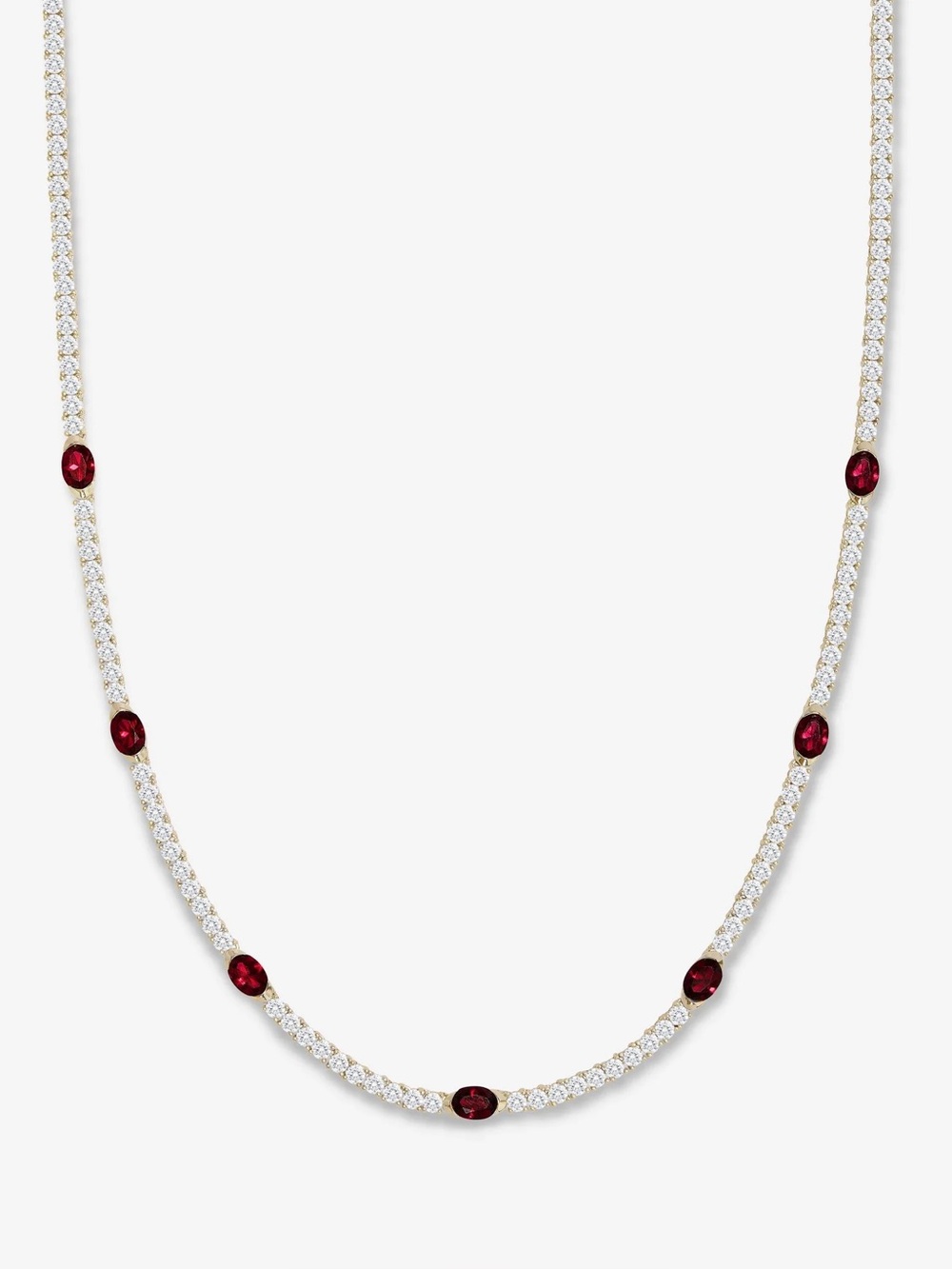 Melinda Maria Gold Necklace with Deep Red Simulated Rubies- 18”